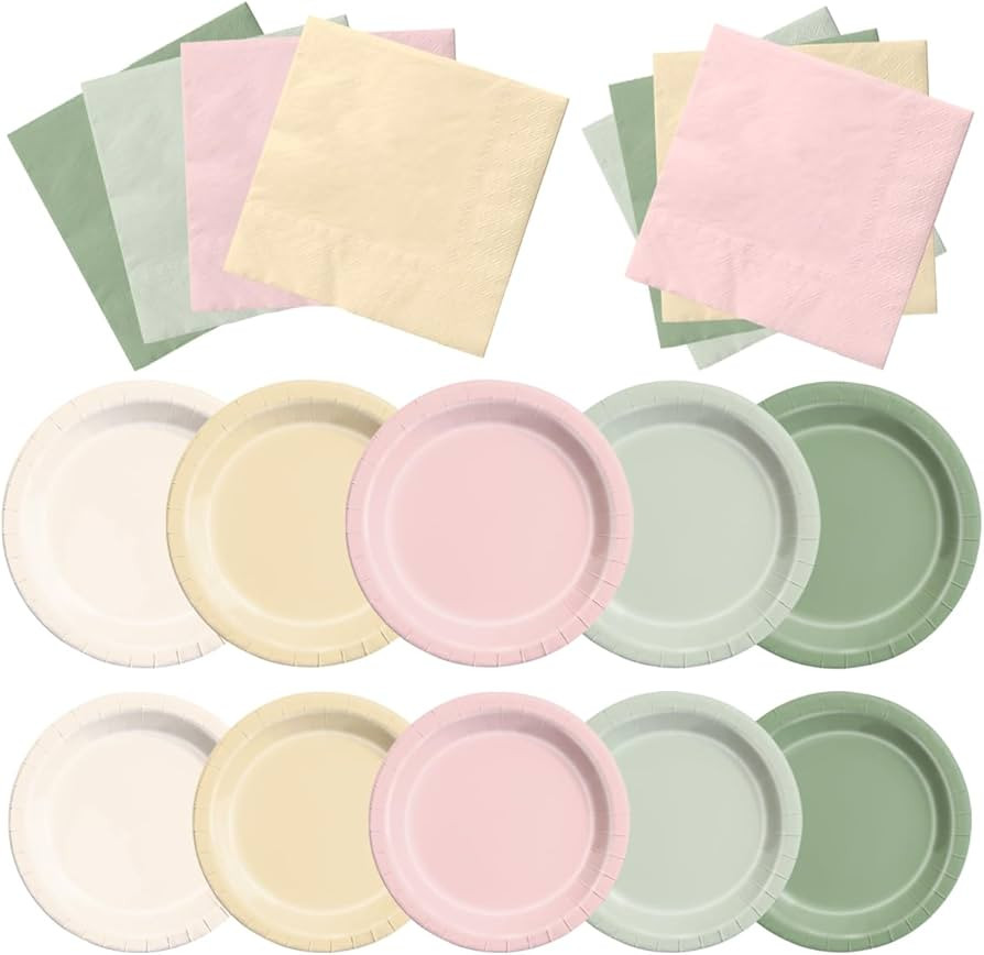 CMUSKO Pink and Green Birthday Decorations-60Pcs Dusty Pink Sage Green Plates & Napkins Kit for B... | Amazon (US)