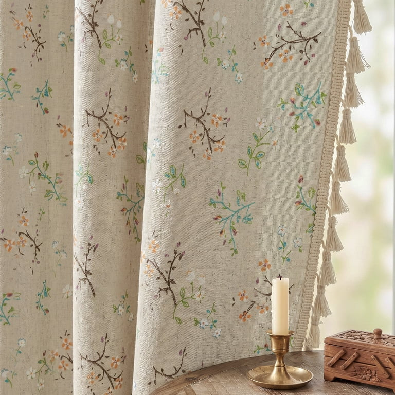 Seasonwood Floral Curtains for Living Room,Semi-Blackout Linen Curtains,1 Panel,59" x 84" | Walmart (US)