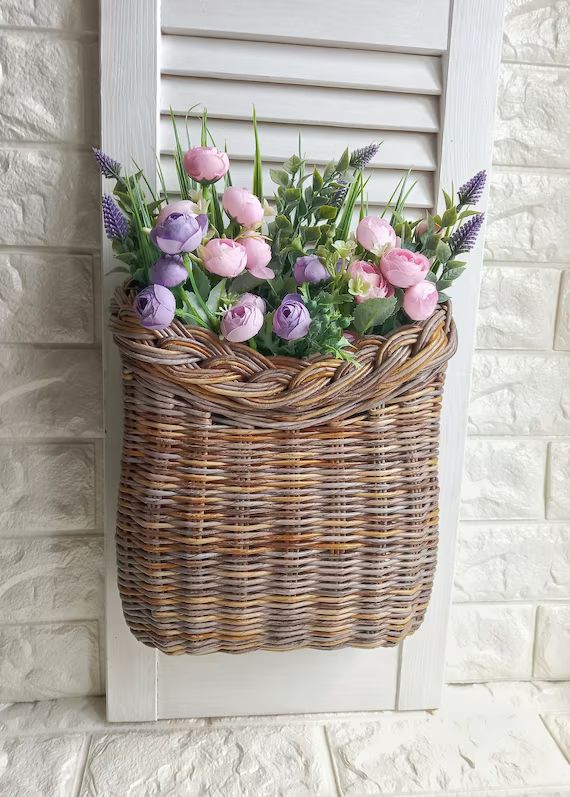 Basket on the Door. Rounded Flower Basket. Wicker Basket of | Etsy | Etsy (US)