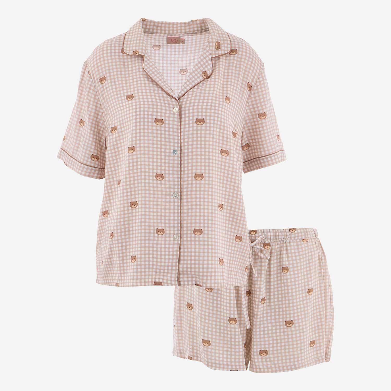Brown Checkered Bear Shirt & Shorts Pyjama Set | TK Maxx