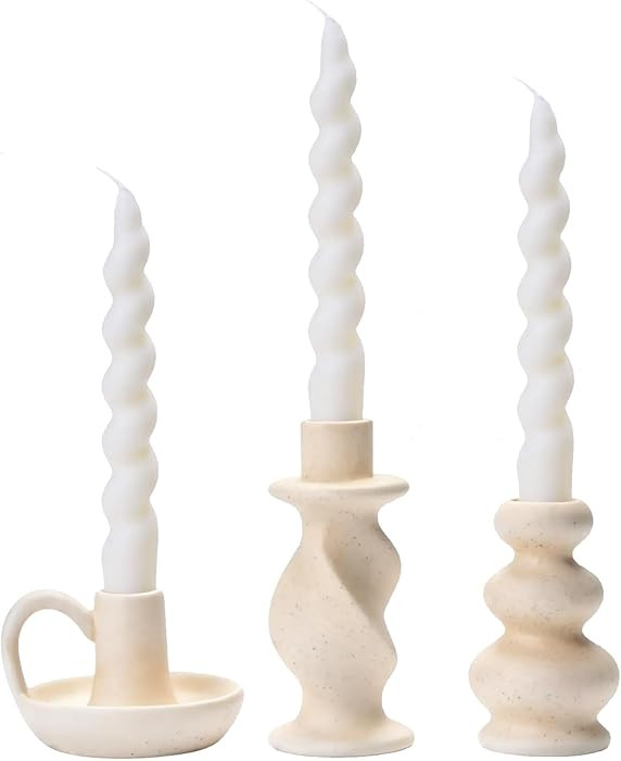 Ceramic Taper Candle Holders Set of 3, Cream White Organic Modern Candlestick Holders for Home De... | Amazon (US)