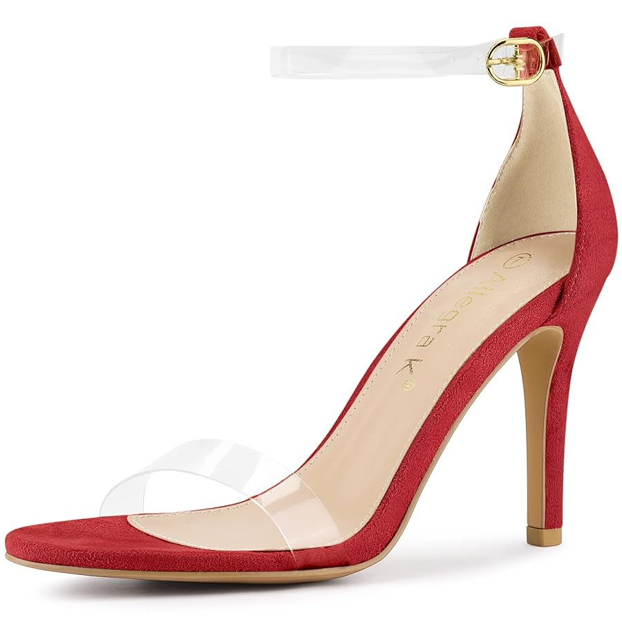 Allegra K Women's Open Toe Clear Ankle Strap Stiletto Heel Sandals | Amazon (US)