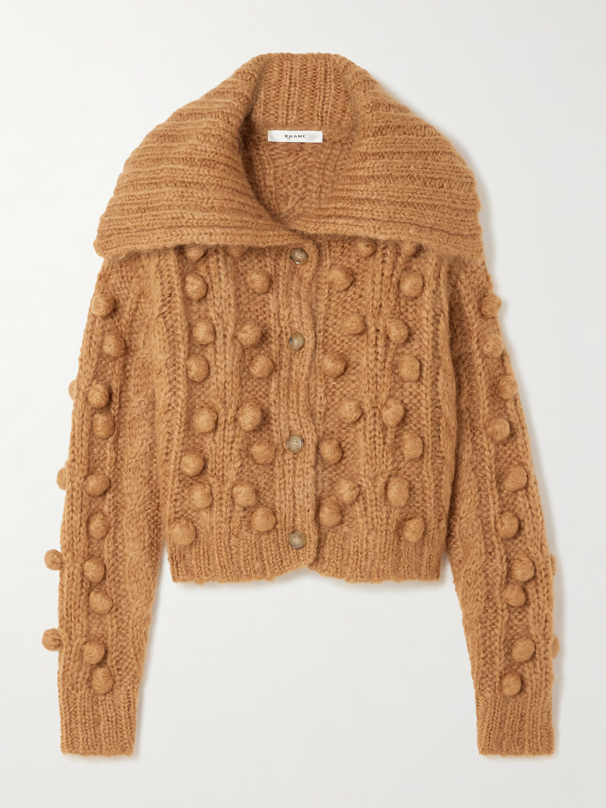 FRAME - Bauble Pompom-embellished Mohair-blend Cardigan - Brown | NET-A-PORTER (US)