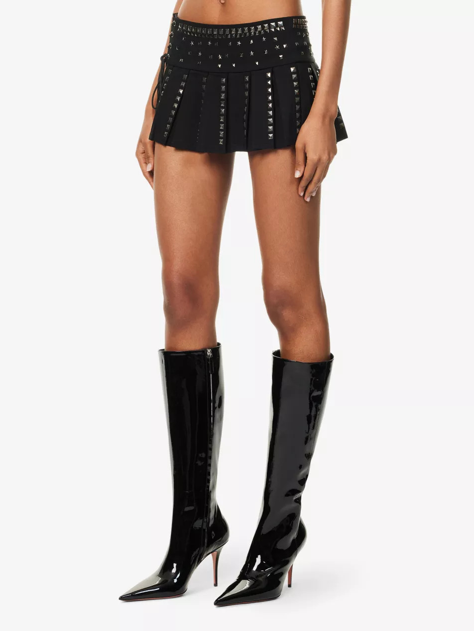 Onyx Studded Stretch-Twill Mini Skirt | Selfridges