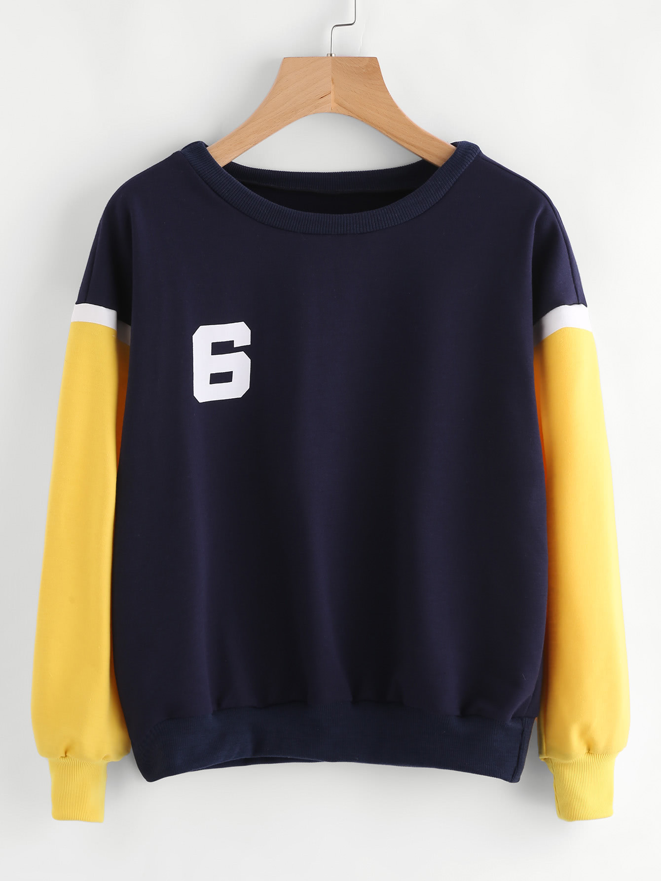 Contrast Sleeve Varsity Print Sweatshirt | SHEIN