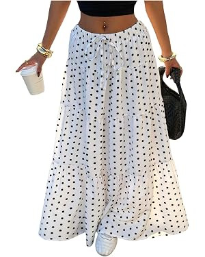Floerns Women's Polka Dots Flowy Maxi Skirt Y2K Drawstring Waist Tiered Ruffle Going Out Skirts | Amazon (US)