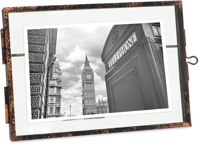 Isaac Jacobs 4x6, Antique Bronze, Vintage Style Brass and Glass, Metal Floating Picture Frame (Ho... | Amazon (US)