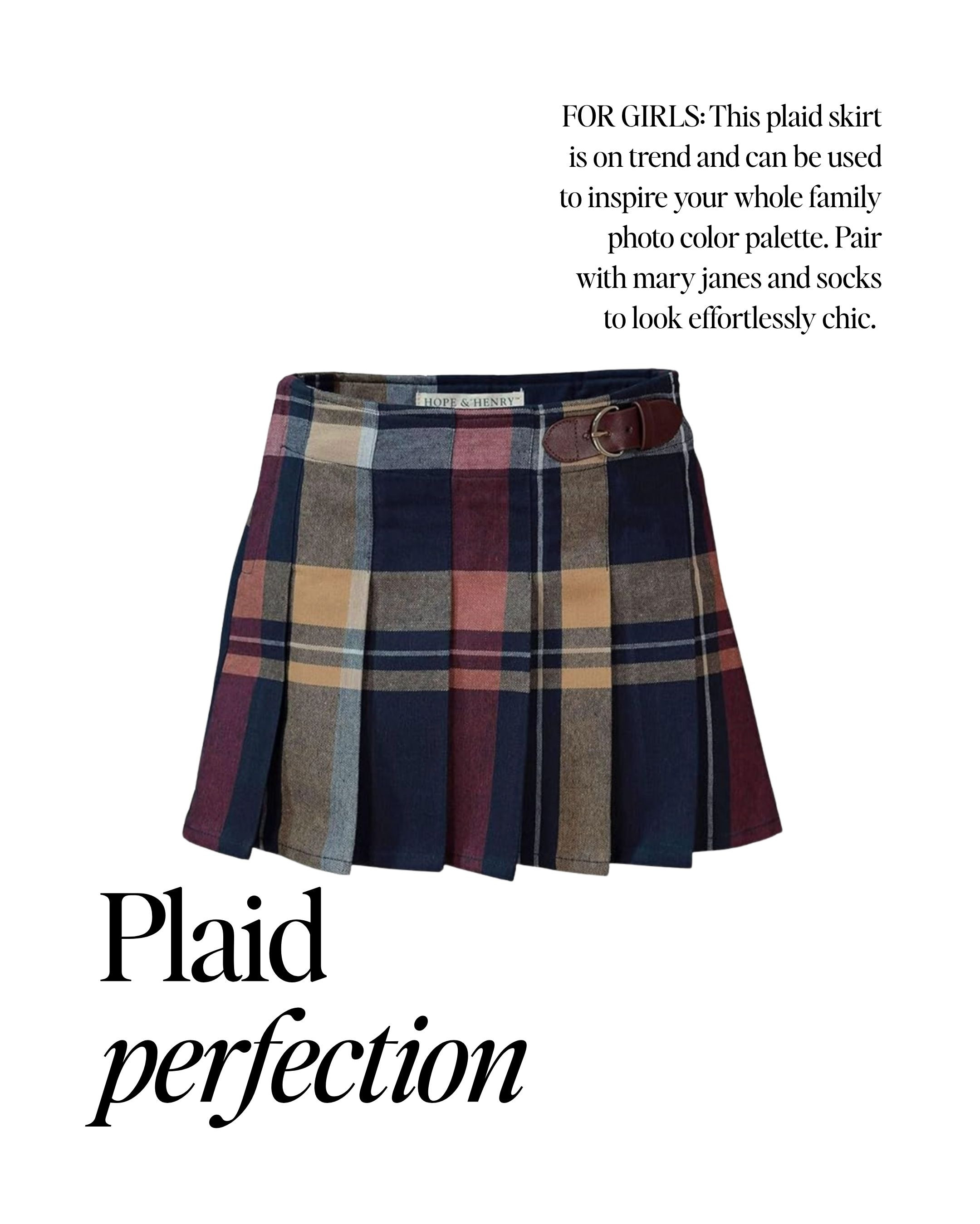 FOR GIRLS: This plaid skirt is on trend and can be used to inspire your whole family photo color palette. Pair with mary janes and socks to look effortlessly chic.  Girls fall fashion. Girls skirt. Holiday outfits for girls. Holiday family picture outfits. Fall outfits. Nordstrom 

 