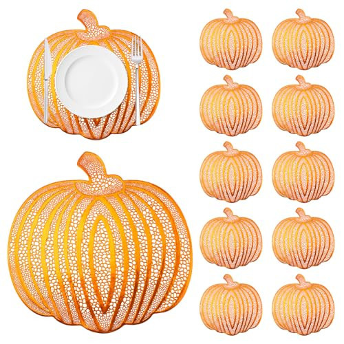 Pumpkin Placemats Set of 12,Harvest Placemats Fall Placemats Heat-Resistant for Thanksgiving,Halloween,Party and Wedding Table Decorations (14.17X14.56inch) | Amazon (US)