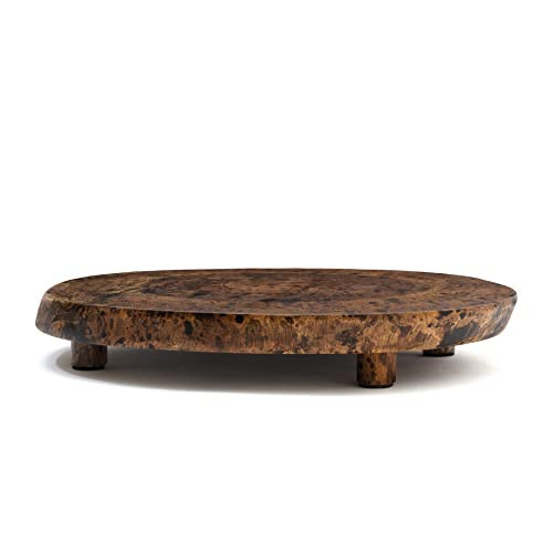 Lipper International 1210 Acacia Burl Finish Serving Board with Feet for Cheese, Crackers, and Hors D'oeuvres, Medium, 10" to 13" Diameter x 2" | Amazon (US)