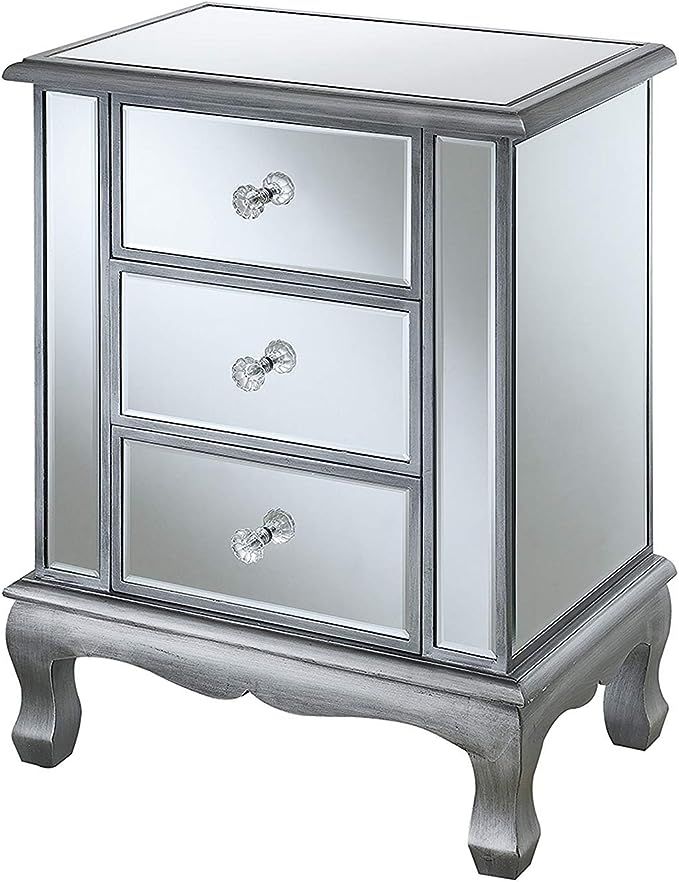 Convenience Concepts Gold Coast Vineyard 3 Drawer Mirrored End Table, Antique Silver / Mirror | Amazon (US)