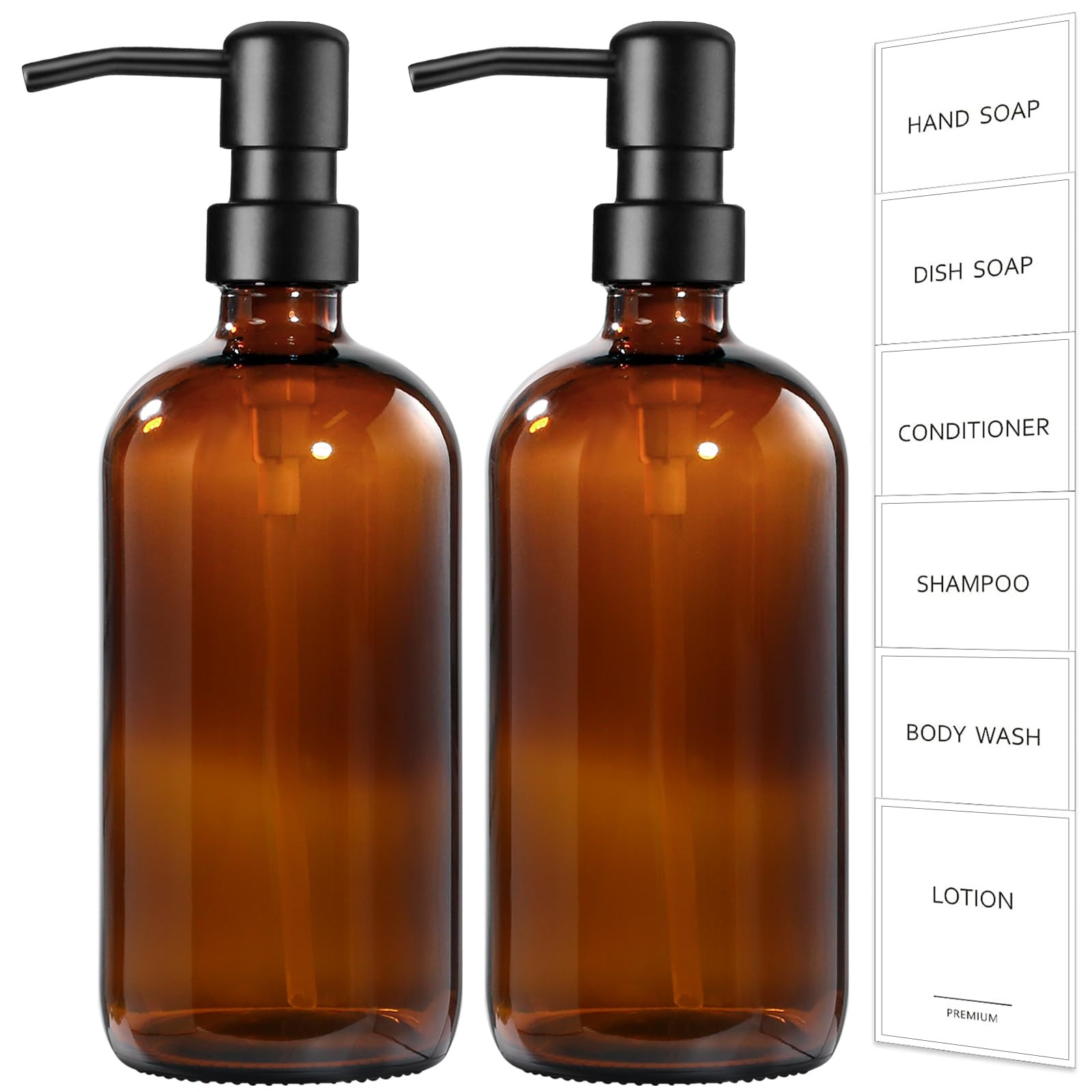 GMISUN Amber Glass Soap Dispenser, 2 Pack Bathroom Hand Soap Dispensers with Stainless Steel Pump... | Amazon (US)