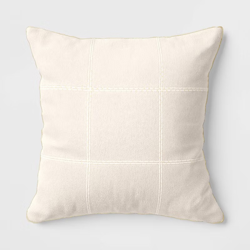Oversized Windowpane Plaid Embroidered Boucle Square Throw Pillow Ivory - Threshold™ | Target