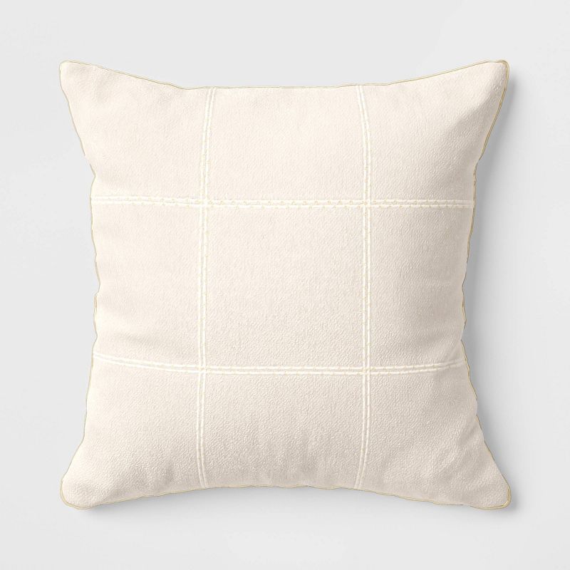 Oversized Windowpane Plaid Embroidered Boucle Square Throw Pillow Ivory - Threshold&#8482; | Target