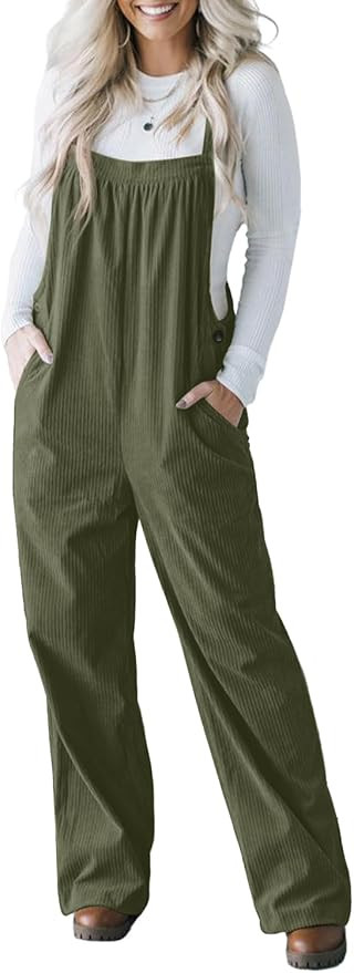 Jumpsuits for Women Casual Corduroy Overalls Adjustable Straps Wide Leg Rompers Sleeveless Jumpsu... | Amazon (US)