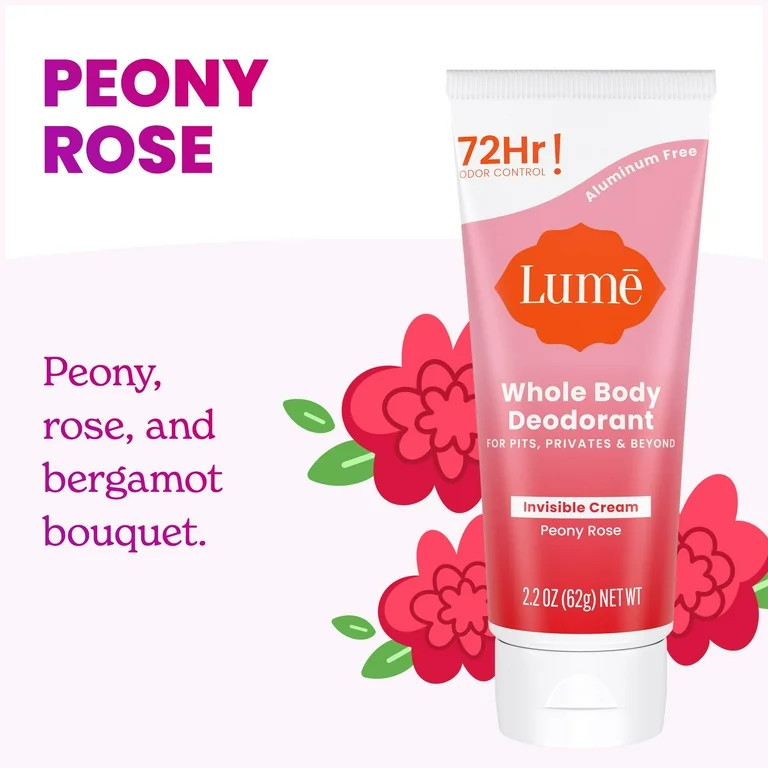 Lume Whole Body Women's Deodorant - Invisible Cream - Aluminum Free - Peony Rose - 2.2oz Tube | Walmart (US)