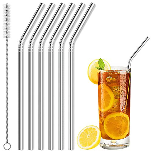 Acerich 6 Pcs Stainless Steel Straws, Reusable Metal Straws for 30 oz & 20 oz Tumblers Cups Mugs Cold Beverage, Free Cleaning Brush Included | Amazon (US)