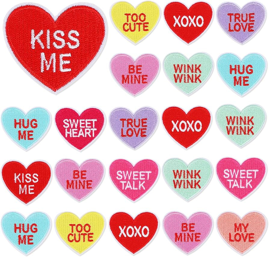 AUGSUN 30pcs Valentine's Day Iron On Patches Conversation Hearts Candy Embroidered Sew Applique R... | Amazon (US)