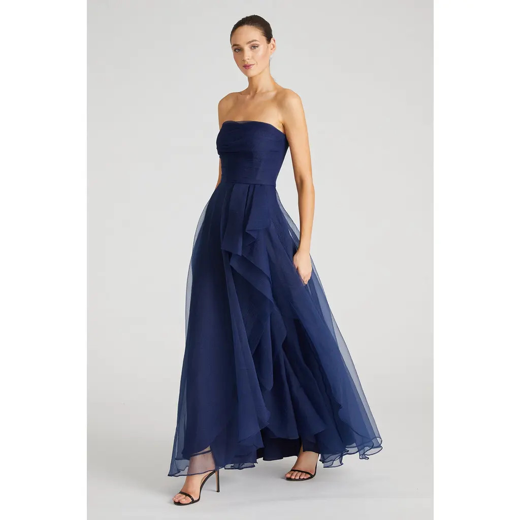 Theia Teresa Strapless Draped Gown in Navy at Nordstrom, Size 6 | Nordstrom