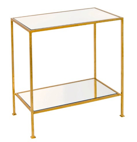 Two Tier Gold Leafed Rectangular Side Table with Plain Mirror Tops | Burke Decor