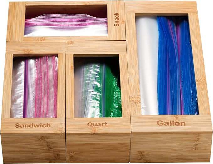 Bartnelli ziplock bag organizer for Baggie Storage Organization, 4 PC Premium Bamboo Kitchen Draw... | Amazon (US)