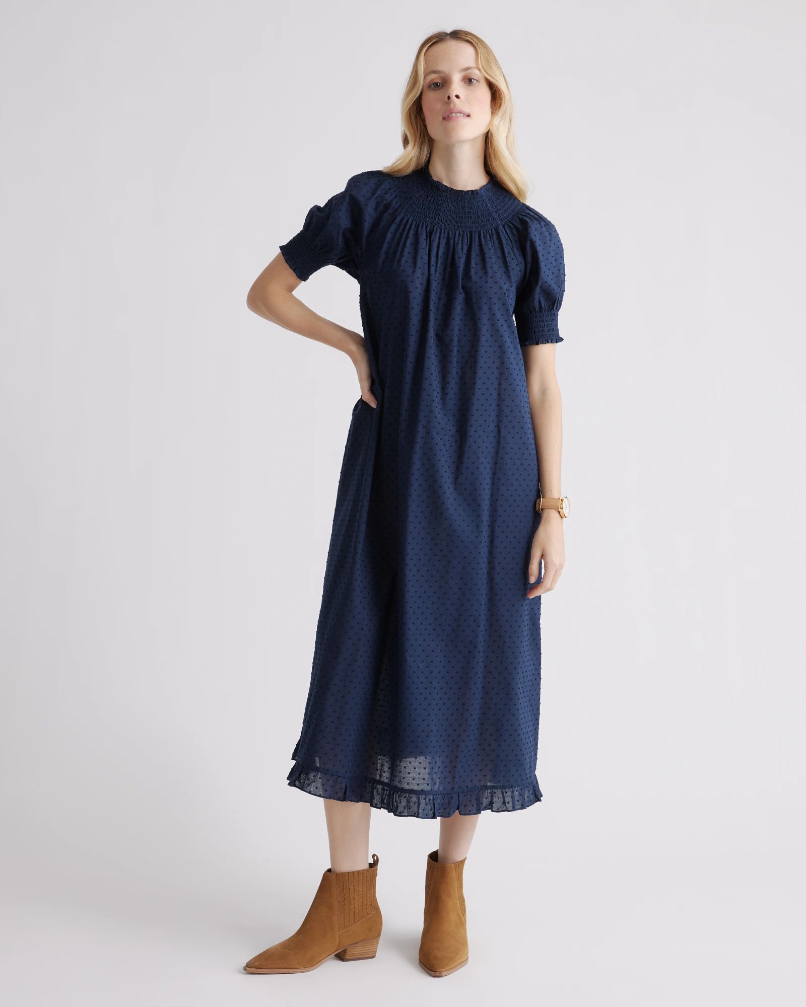 100% Cotton Swiss Dot Midi Dress | Quince