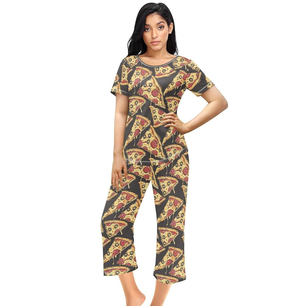 Womens Pajama Sets Two Piece Sleep Shirt Short Sleeve Cartoon Print Pj Set Tops with Pants S-XXL | Amazon (US)