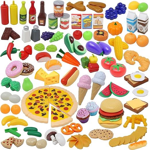 JOYIN Play Food Set 135 Pieces Play Kitchen Set for Market Educational Pretend Play, Food Playset... | Amazon (US)