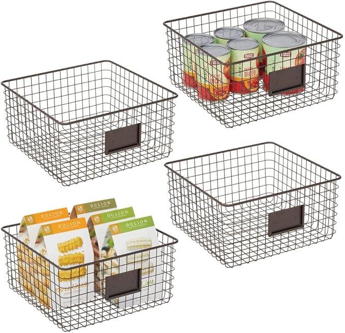 mDesign Farmhouse Decor Metal Wire Food Organizer Storage Bin Baskets with Label Slot for Kitchen... | Amazon (US)
