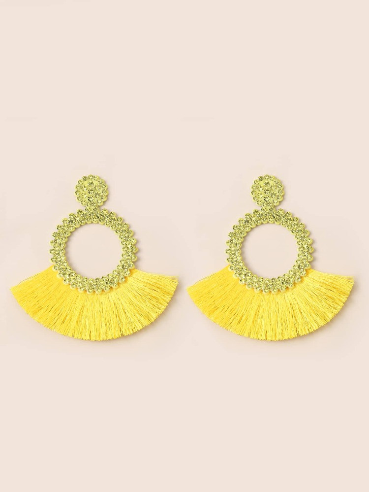 Rhinestone Round Decor Tassel Drop Earrings | SHEIN