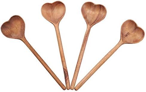 XJET Set of 4 Heart Shaped Wooden Spoons for Eating - Eco-Friendly Acacia Wood Carved Love Spoons -  | Amazon (US)