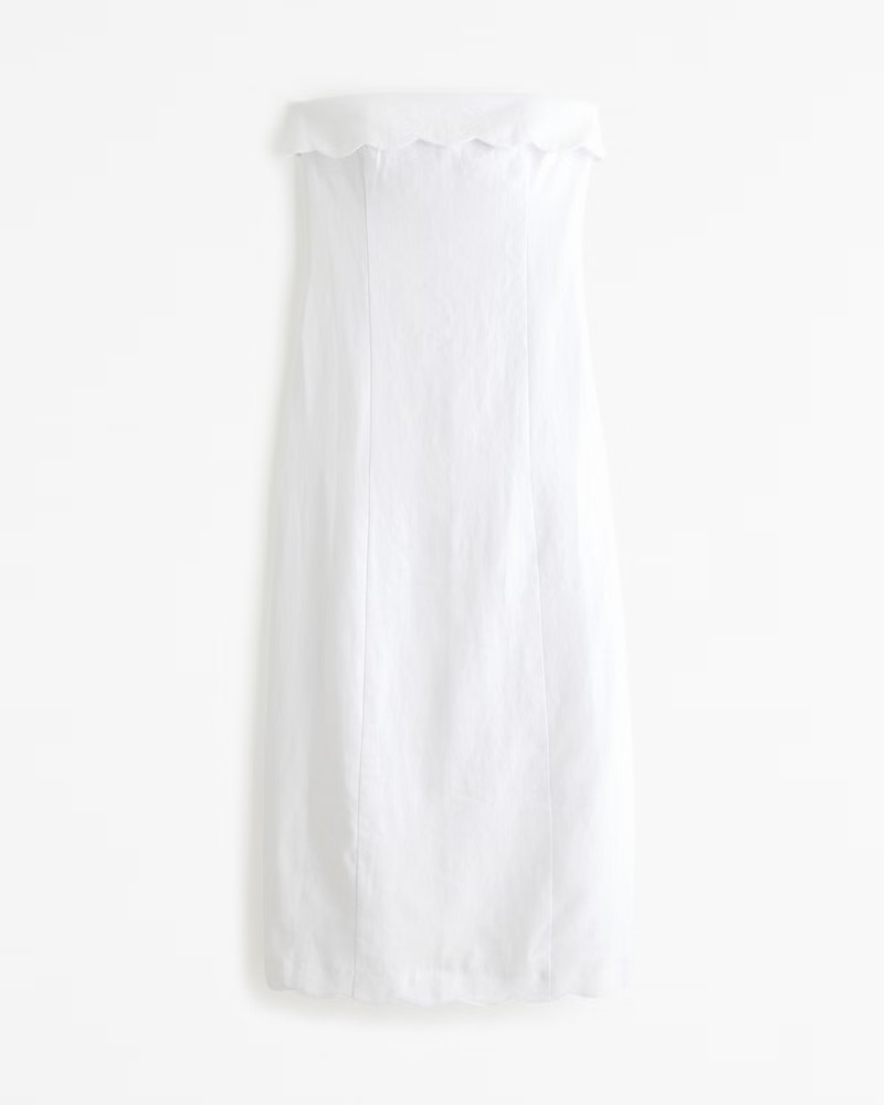 Premium Linen Scalloped Midi Dress | Abercrombie & Fitch (US)