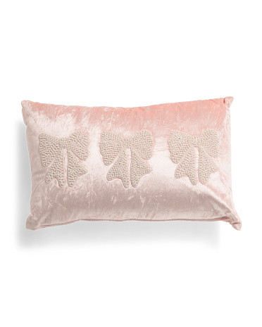 14x20 Pearl Bows Velvet Pillow | TJ Maxx