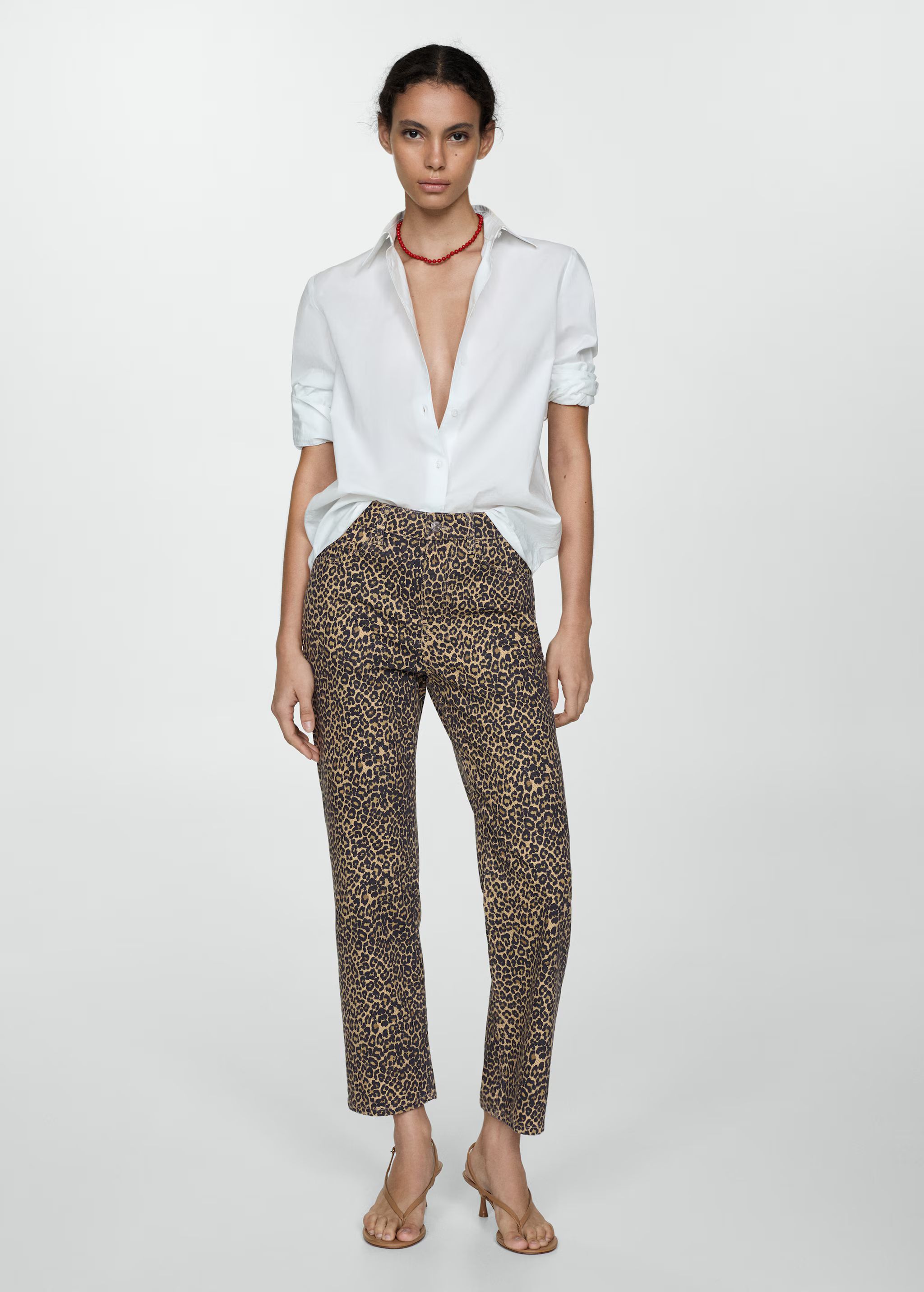 Leopard-print straight jeans - Woman | MANGO USA | MANGO (US)