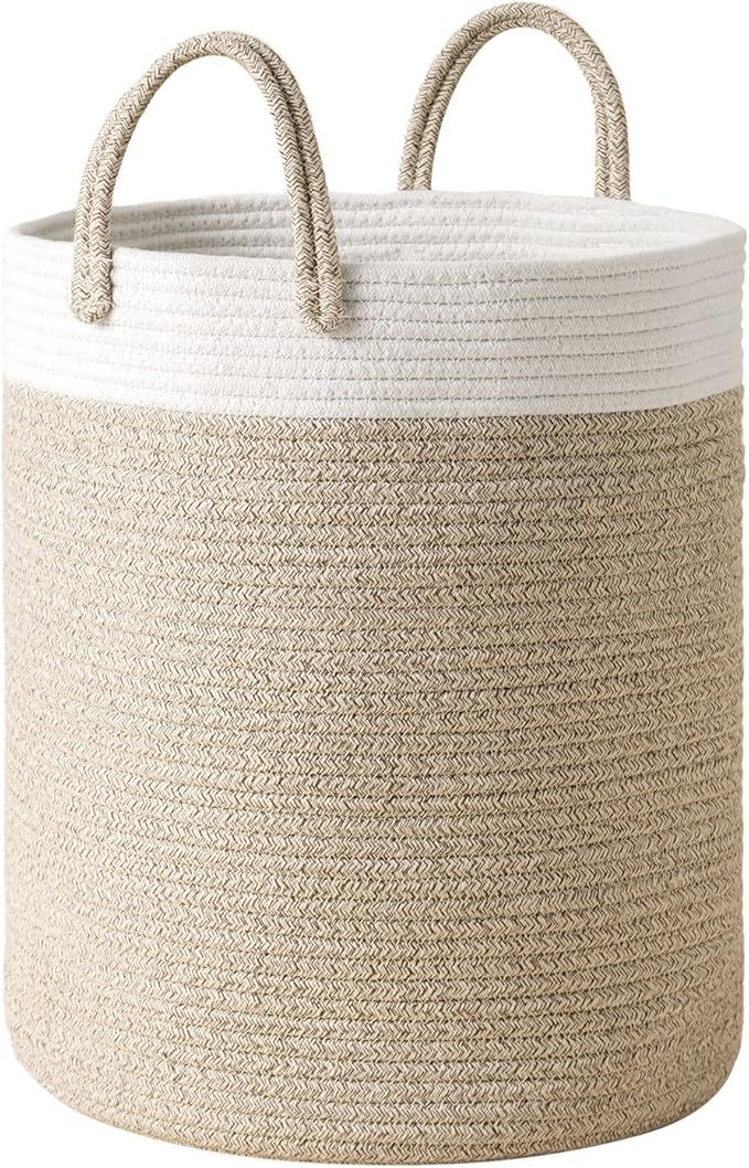 LA JOLIE MUSE Woven Basket Rope Storage Baskets - Tall Cotton Basket 16 x 14 x 14 Inches, Laundry... | Amazon (US)