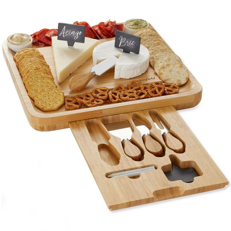 Casafield Bamboo Cheese Board Gift Set - Organic Charcuterie Platter Serving Tray for Meat, Fruit... | Walmart (US)