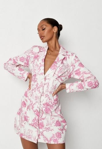 Pink Porcelain Print Corset Blazer Dress | Missguided (US & CA)