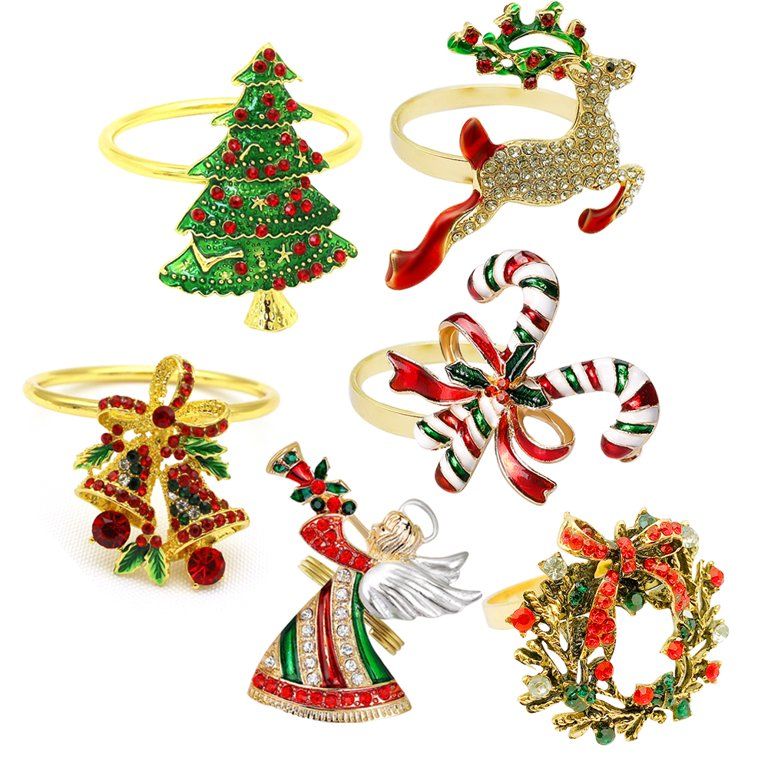 SEARCHI Christmas Napkin Rings, Christmas Painted Rhinestones Napkin Buckles Set, Tree Elk Snowfl... | Walmart (US)