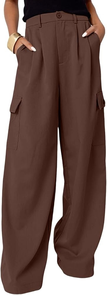 Dokotoo Womens High Waisted Wide Leg Cargo Pants Baggy Casual Trendy Work Pants with 4 Pockets | Amazon (US)