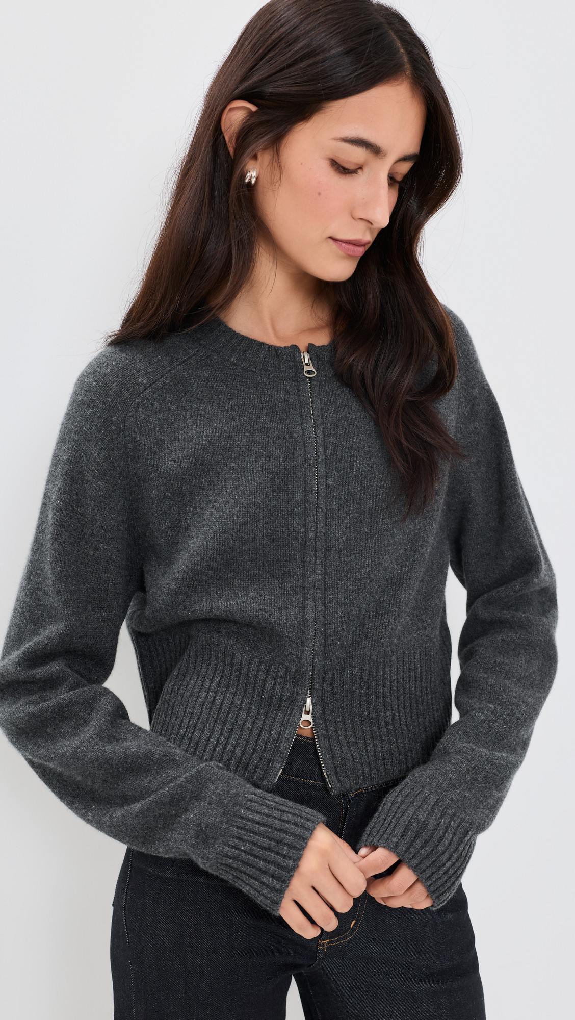 ASHER Eddie Zip-Up Cashmere Cardigan Onyx L | Shopbop