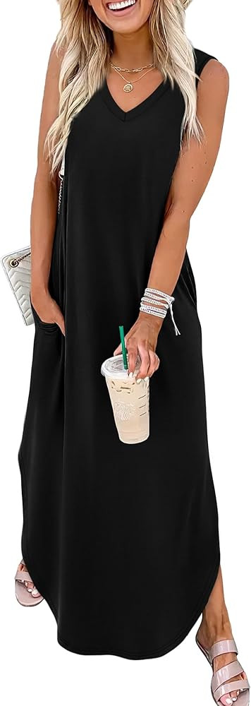 Sampeel Summer Dresses Maxi Dress Vacation Beach Sundresses 2025 with Pockets | Amazon (US)