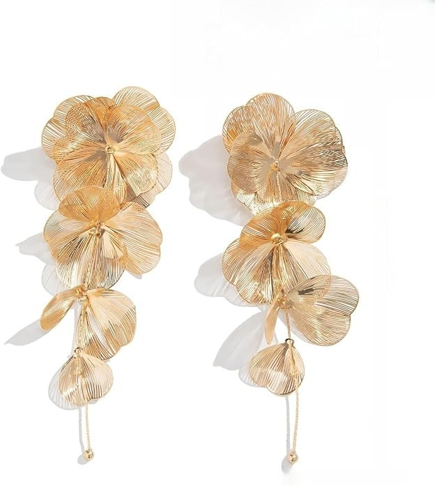 Gold Petal Tassel Dangle Earrings Silver Floral Metal Drop Earrings Ginkgo Biloba Vintage Dangle ... | Amazon (US)