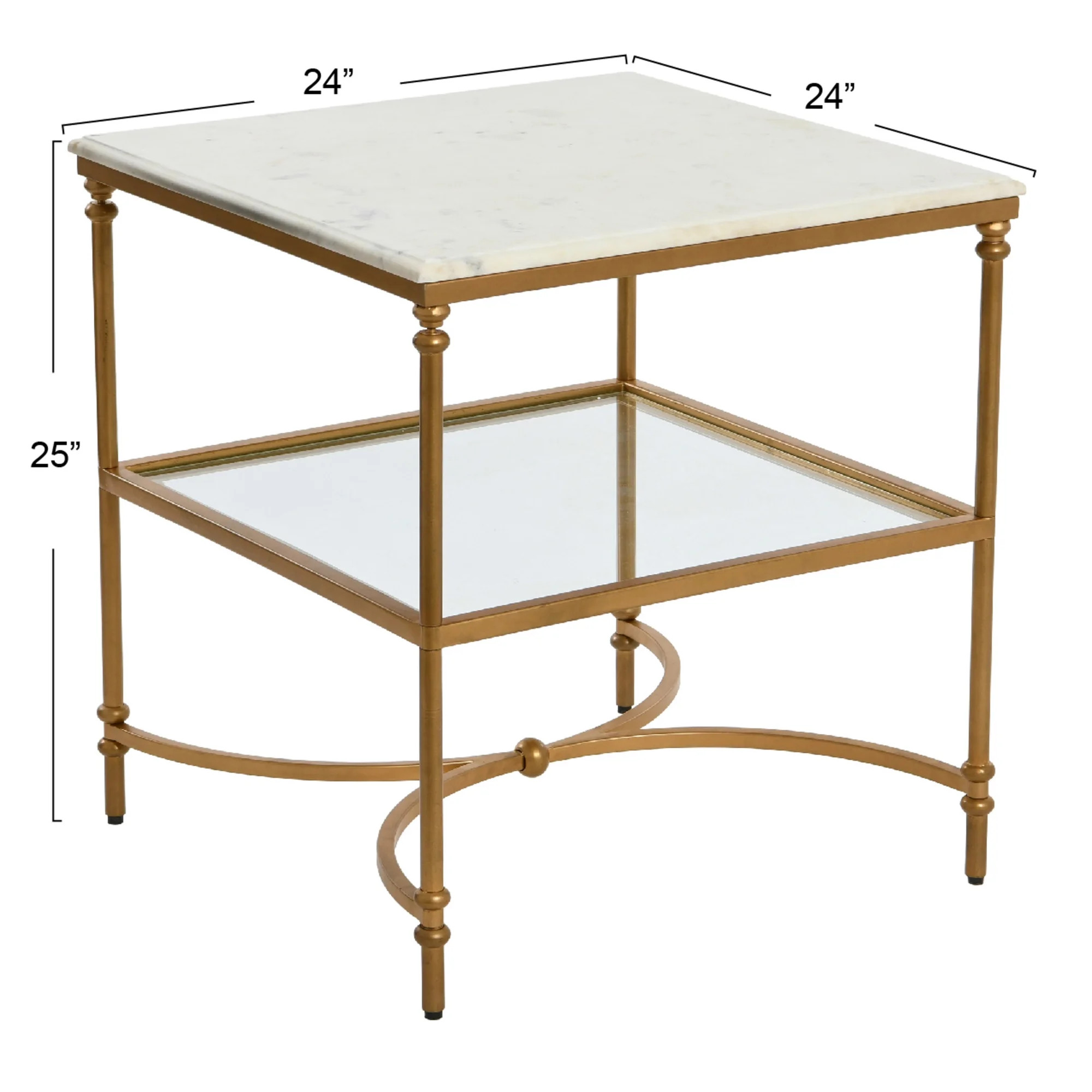 Creative Co-Op Libertine Genuine Marble and Metal End Table with Glass Storage Shelf, Gold Finish | Walmart (US)