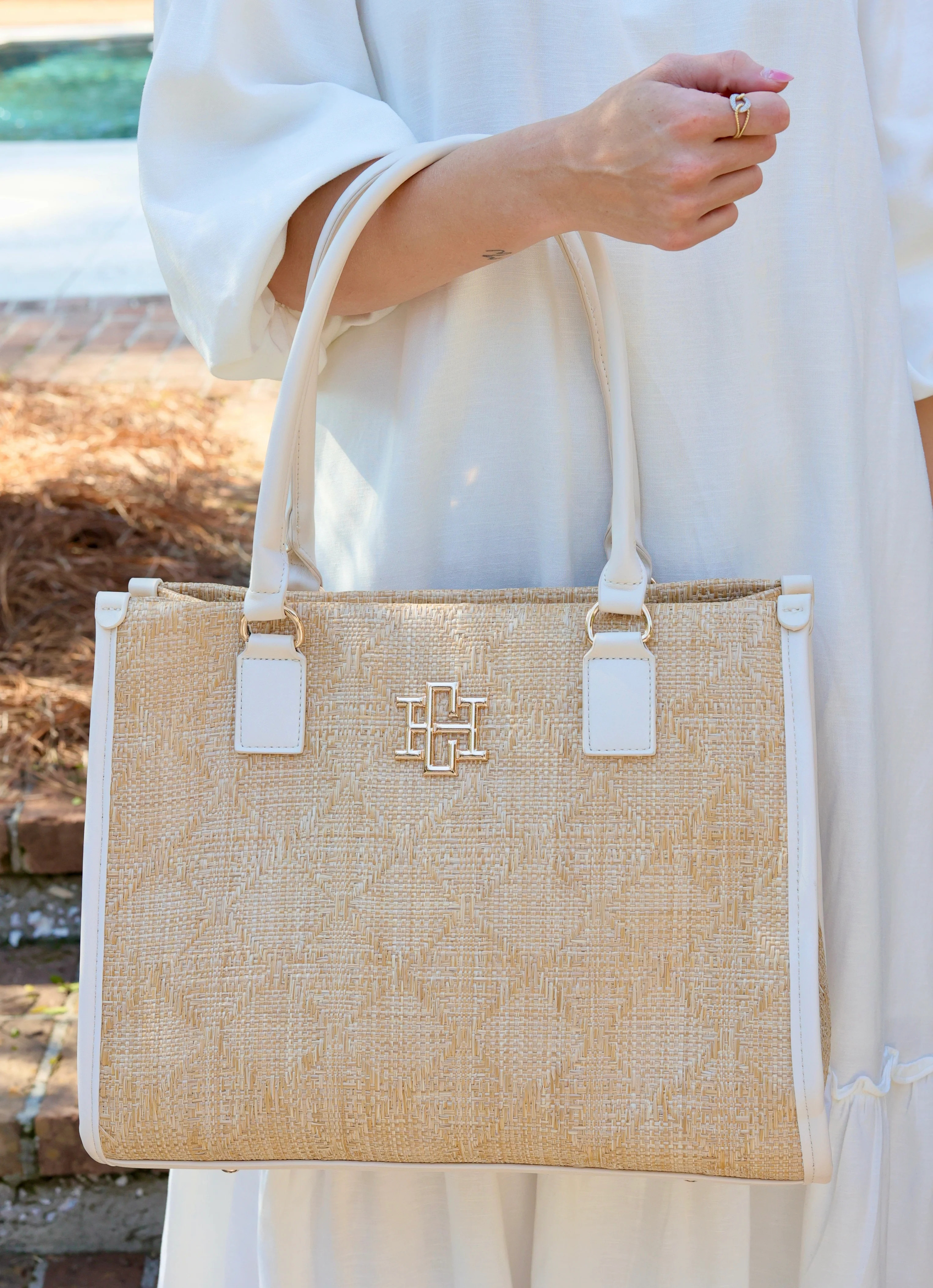 Hailey Tote Natural Lattice Cream | Caroline Hill