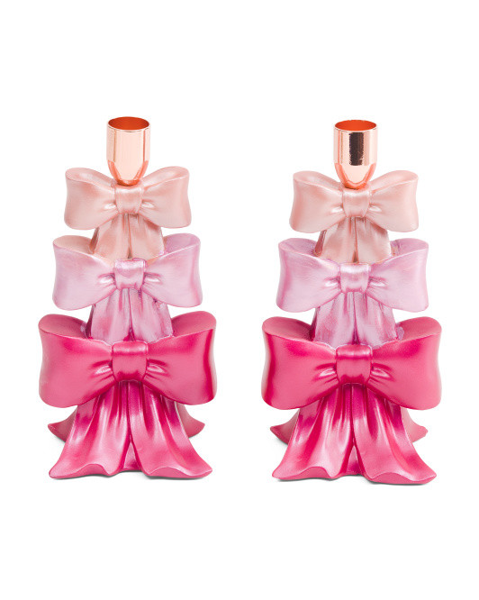 Set Of 2 Stacked Bow Candle Holders | Marshalls