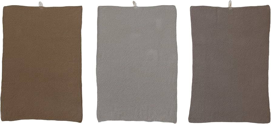 Creative Co-Op Cotton Knit, 3 Colors Tea Towels, 28" L x 18" W x 0" H, Brown | Amazon (US)