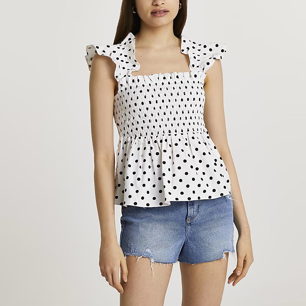 White spot shirred peplum top | River Island (US)