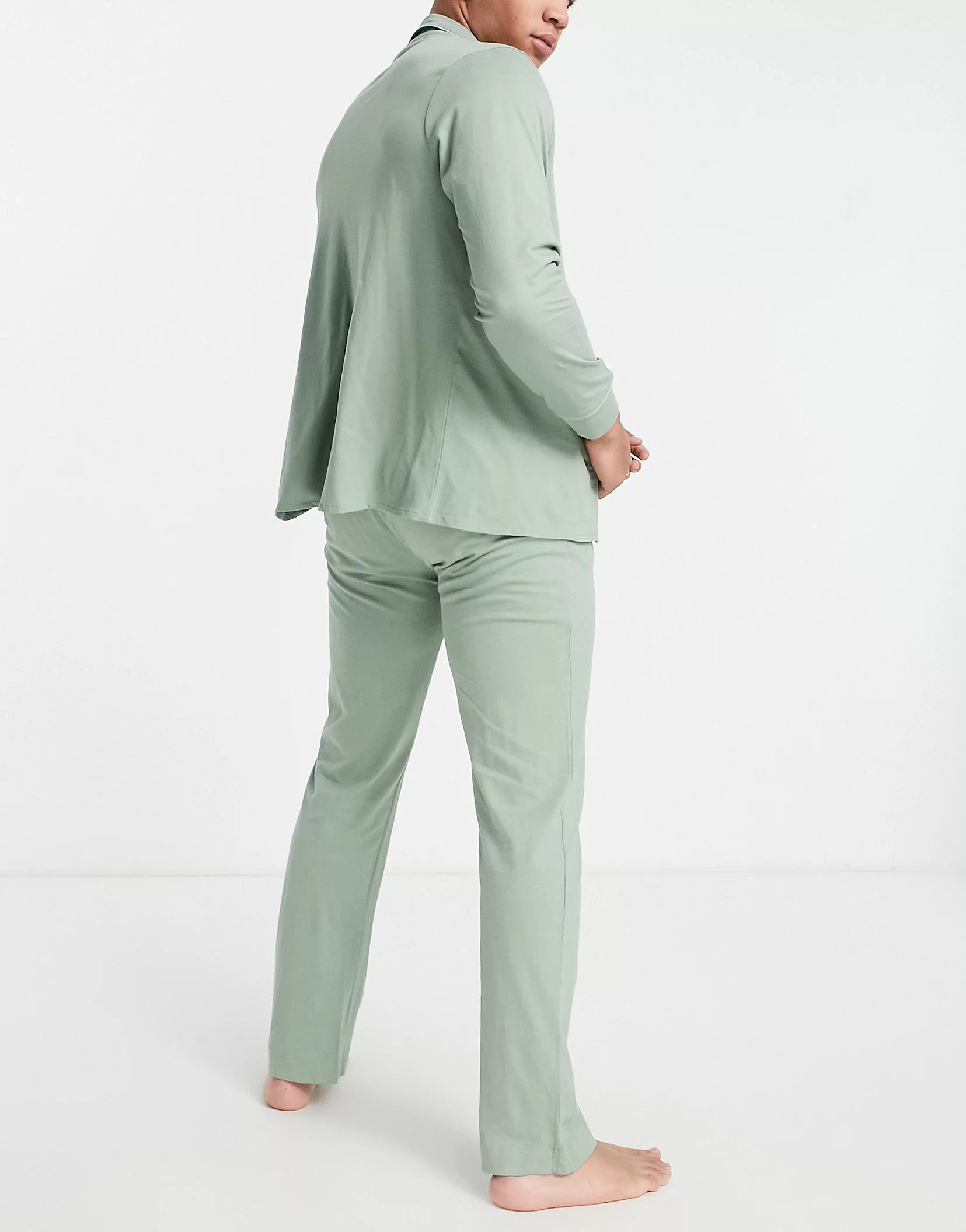 Brave Soul long sleeve button down pyjama set in sage green | ASOS | ASOS (Global)