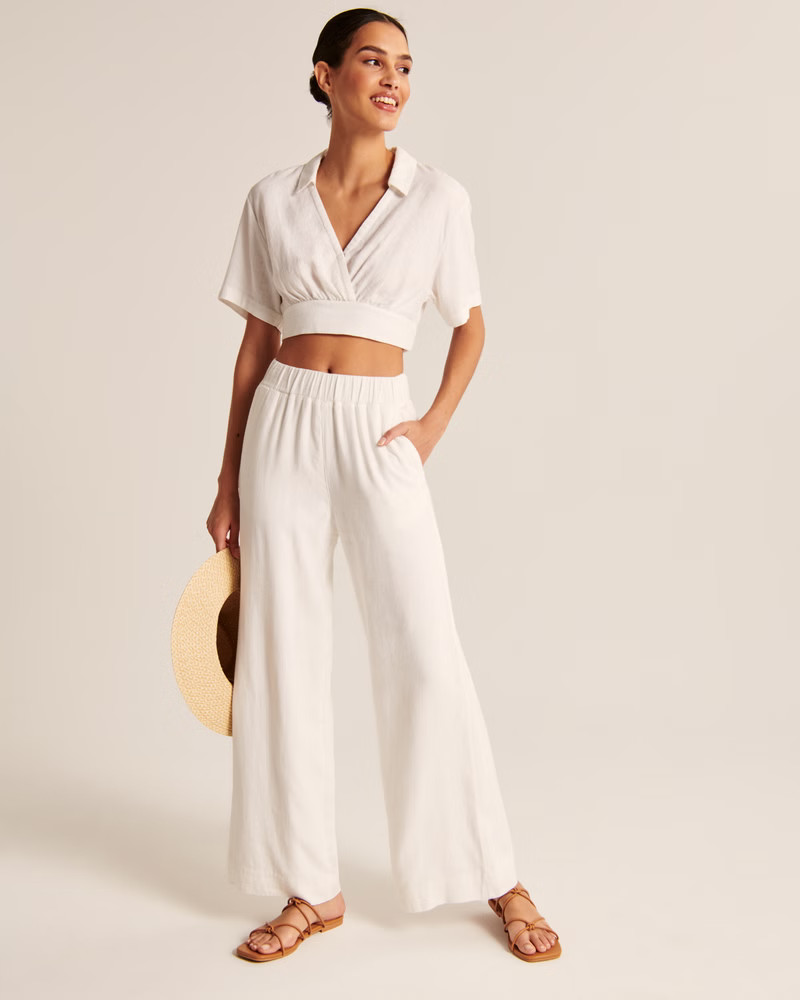 Women's Linen-Blend Pull-On Wide Leg Pants | Women's Clearance | Abercrombie.com | Abercrombie & Fitch (US)