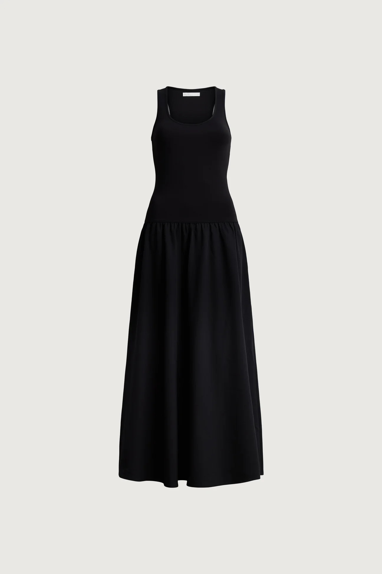 CONTRAST FABRIC SLEEVELESS MAXI DRESS | OAK + FORT